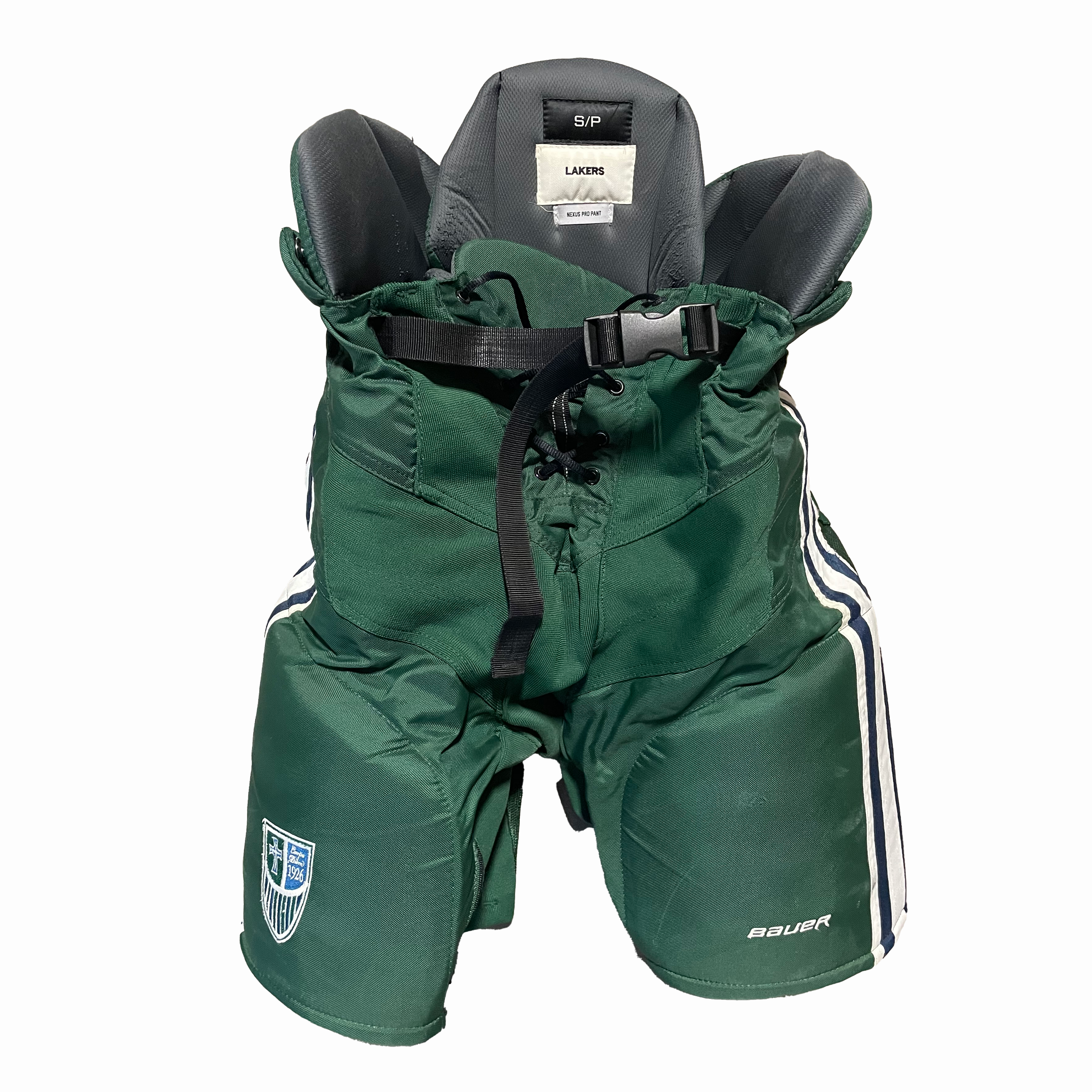 Bauer Nexus - Pantalon de hockey NCAA Pro Stock d'occasion (vert/blanc/bleu marine)